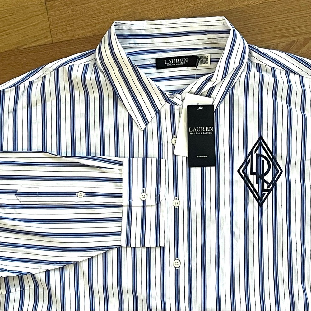 LAUREN RALPH LAUREN WOMAN Kotta Shirt Women's PLUS SIZE 2X Blue White Stripe NWT - Picture 9 of 12